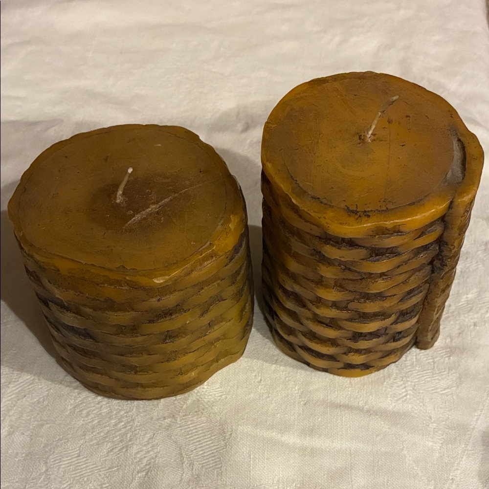 Rustic Brown Woven Basket MCM Pillar Candles Pillar Candles W/ Woven Wax Texture